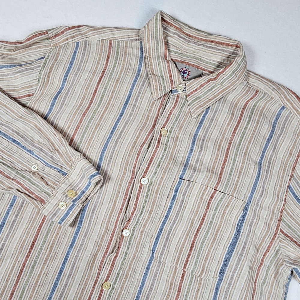 The Territory Ahead Mens XL Linen Button Down Shirt Long Sleeve Striped Multi